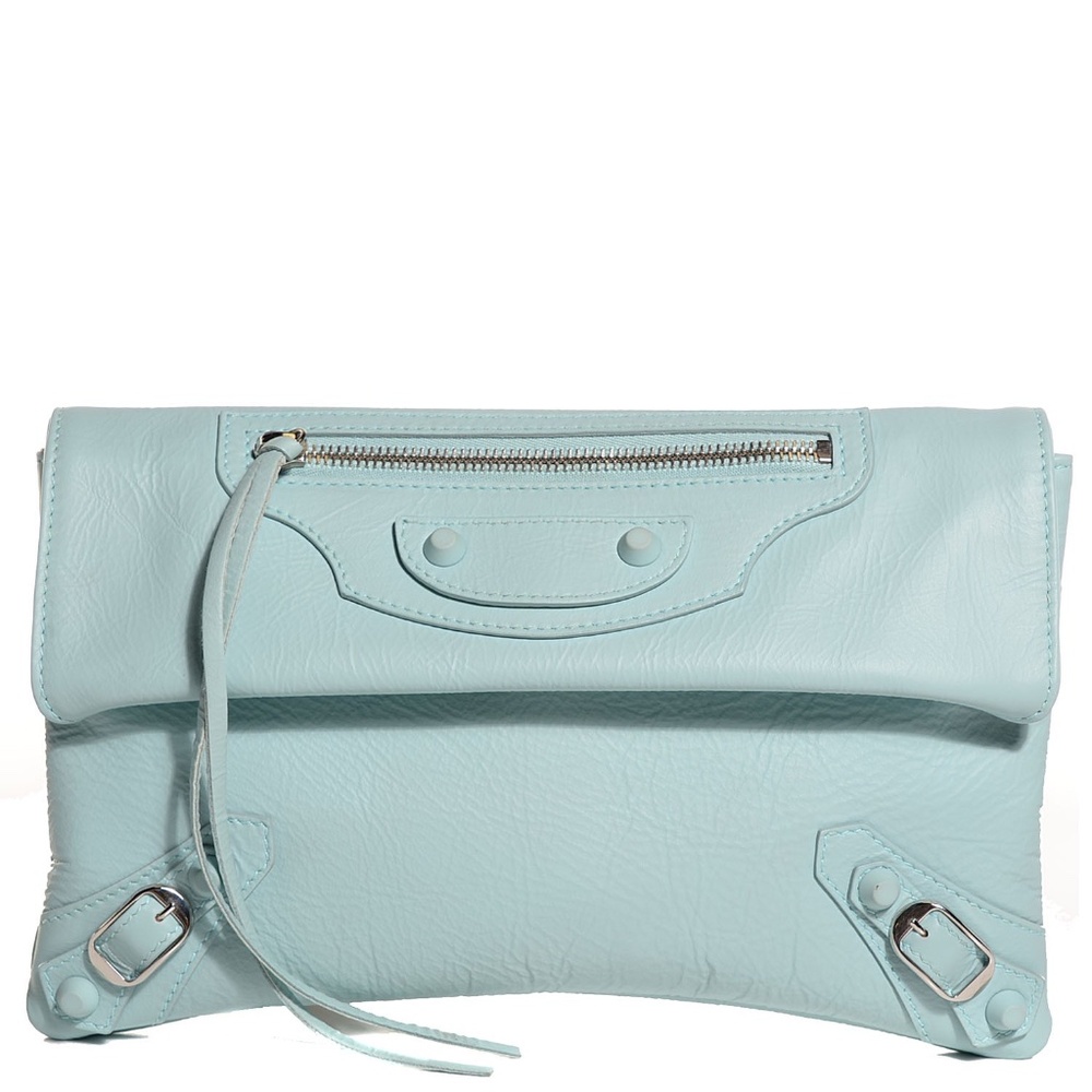 BALENCIAGA  Matte Goatskin Rubber Covered Classic Hardware Envelope Clutch Bleu